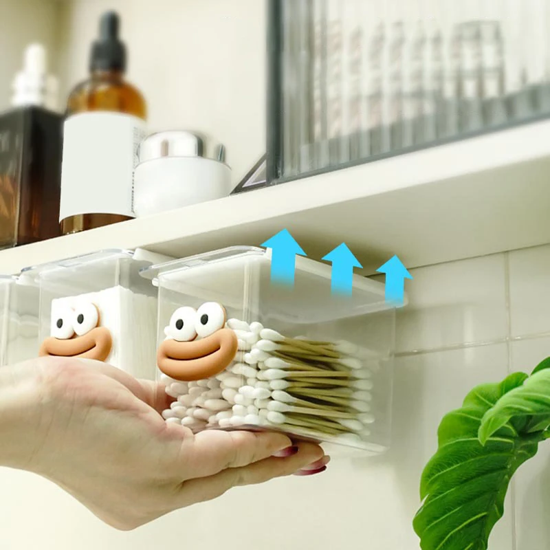 Drawer Style Storage Box Cabinet Transparent Big Mouth Cartoon Cotton Stick Makeup Cotton Bathroom Pull-Out Storage Shelf 3