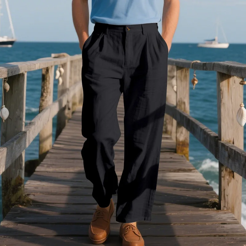 Men Wide Leg Casual Pants Solid Color Business Trousers