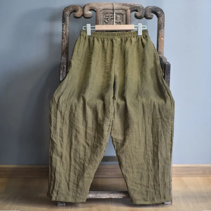 Full Length Retro Elastic Waist Cotton Linen Wide Leg Pants 2022 Spring New Loose Vintage All-match Women Pants RV713 cargo capris Pants & Capris