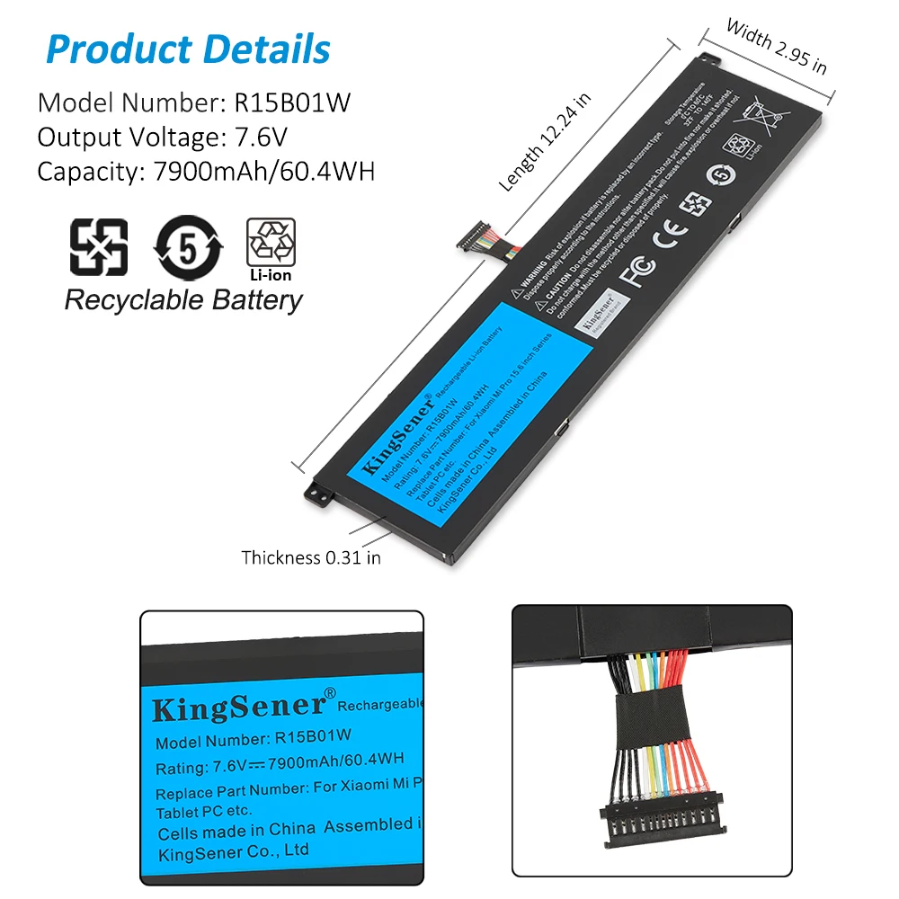 Kingsener-bateria do Portátil para Xiaomi Pro R15b01w 15.6 Gtx Série Tm1701 Notebook 7.6v 7900mah 60 wh Novo - Imagem 6
