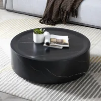 Modern Round Coffee Table for Living Room, Circle Coffee Table Faux Black Pattern Center Table for Apartment, No Need Assembly 1