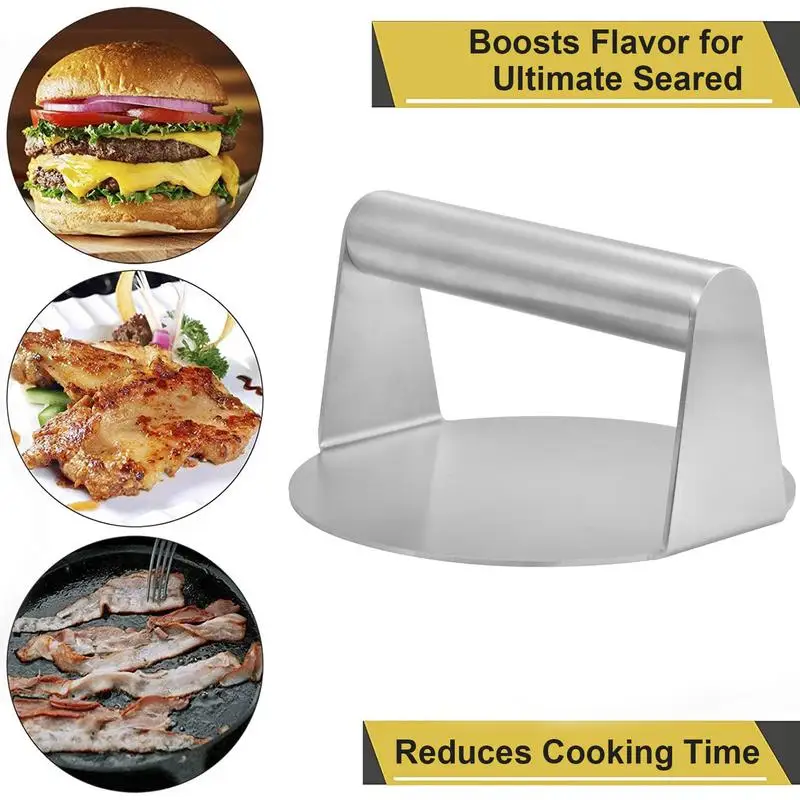 1PC Round/Square Stainless Steel Smash Burger Press Grill Accessories For Flat Top Grill Hamburger Press Squeeze Grease