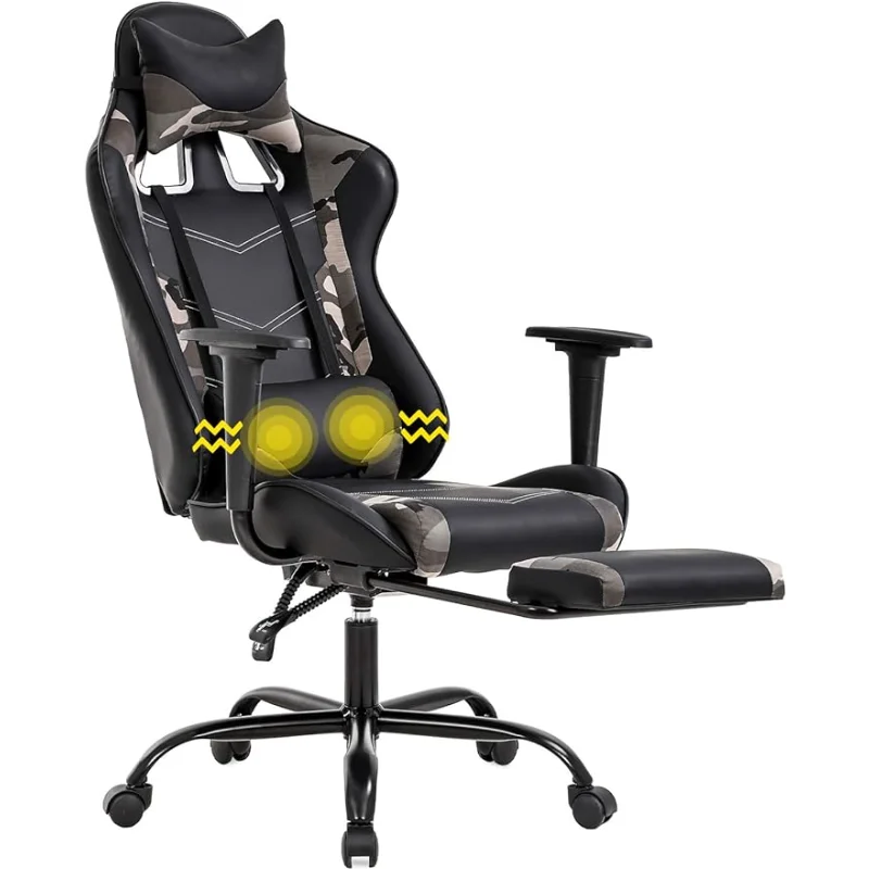Gaming Chair Racing Office Chair Ergonomic Desk Chair Massage PU Leather Recliner PC Computer Chair with Lumbar Support Headrest