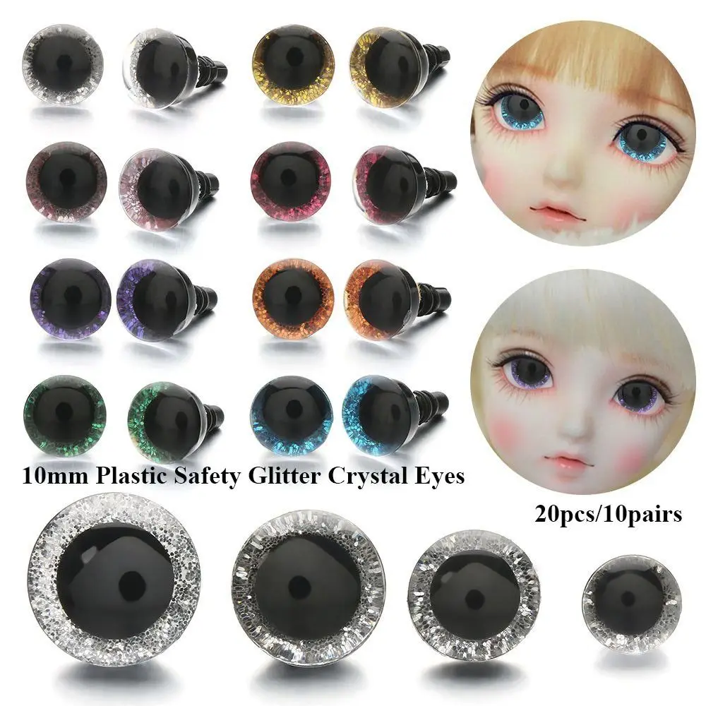 10Pairs 10mm Puppet Crystal Eyes Glitter Crystal Eyes Stuffed Toys Parts Eyes Crafts with Washer DIY Doll Accessories