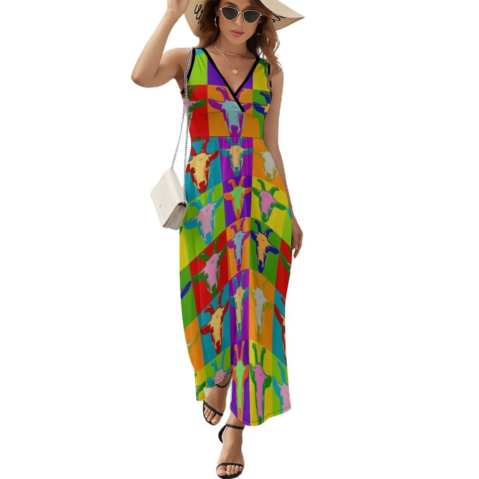 

Goat Pop Art Graphic BIlly Goat Bright Color Retro Sleeveless Dress Casual dresses summer woman dress 2024