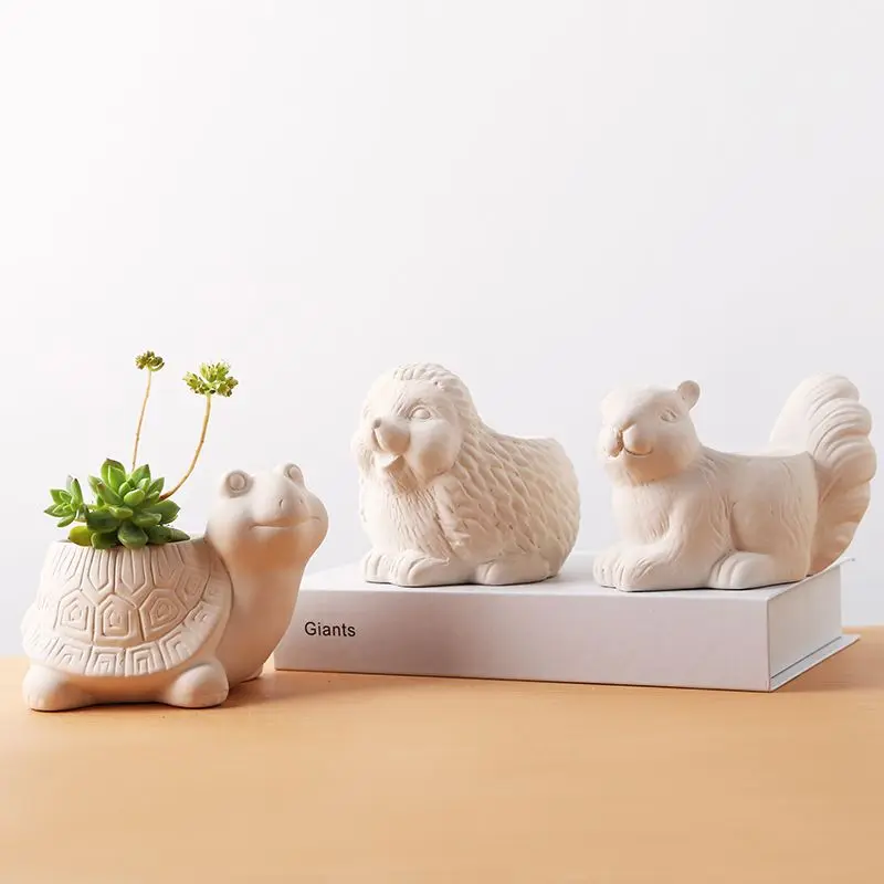 Raw Fired Rough Pottery Semi-finished Product Multi Flower Pot Graffiti Hand-painted DIY Animal Ceramic Painted Flower Pot ZD844