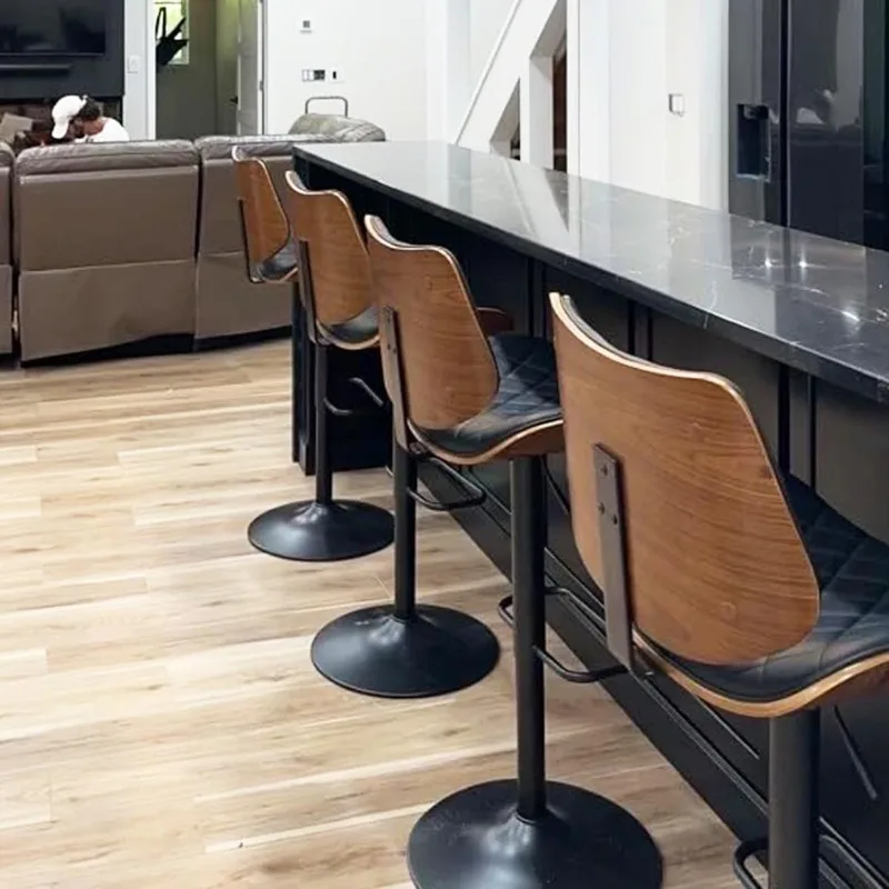Bar Stools Set of 2 Mid Century Modern Adjustable Counter Height Leather Upholstered 360&deg;Swivel Bar Chairs.