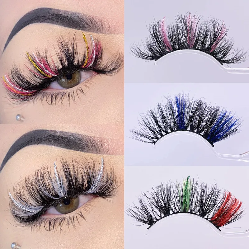 

Норковые ресницы 25 мм цветные ресницы блестящие радужные объемные пушистые блестящие ресницы ручной работы для драматического макияжа для косплея