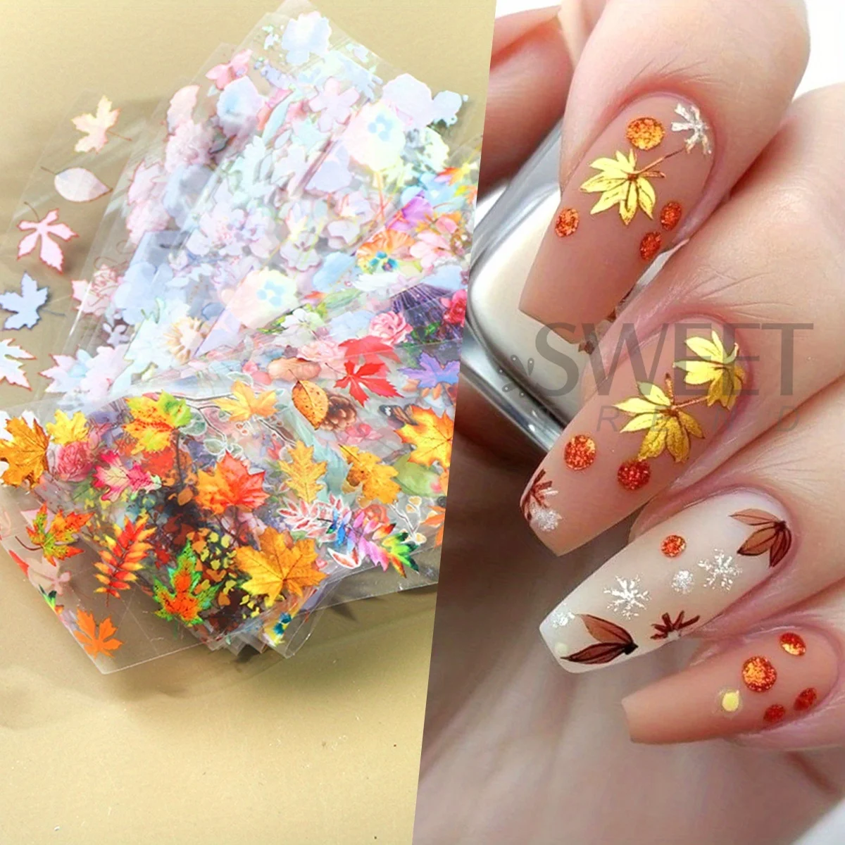 10pcs Flowers Leaf Series Nail Art Transfer Foil Maple Leaf Morning Glory Peony Design Paper Butterfly Manicure Full Cover Wraps