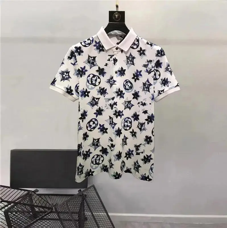 

Мужская футболка с отложным воротником, черно-белая Повседневная футболка с короткими рукавами и принтом в европейском и американском стиле, лето 2024