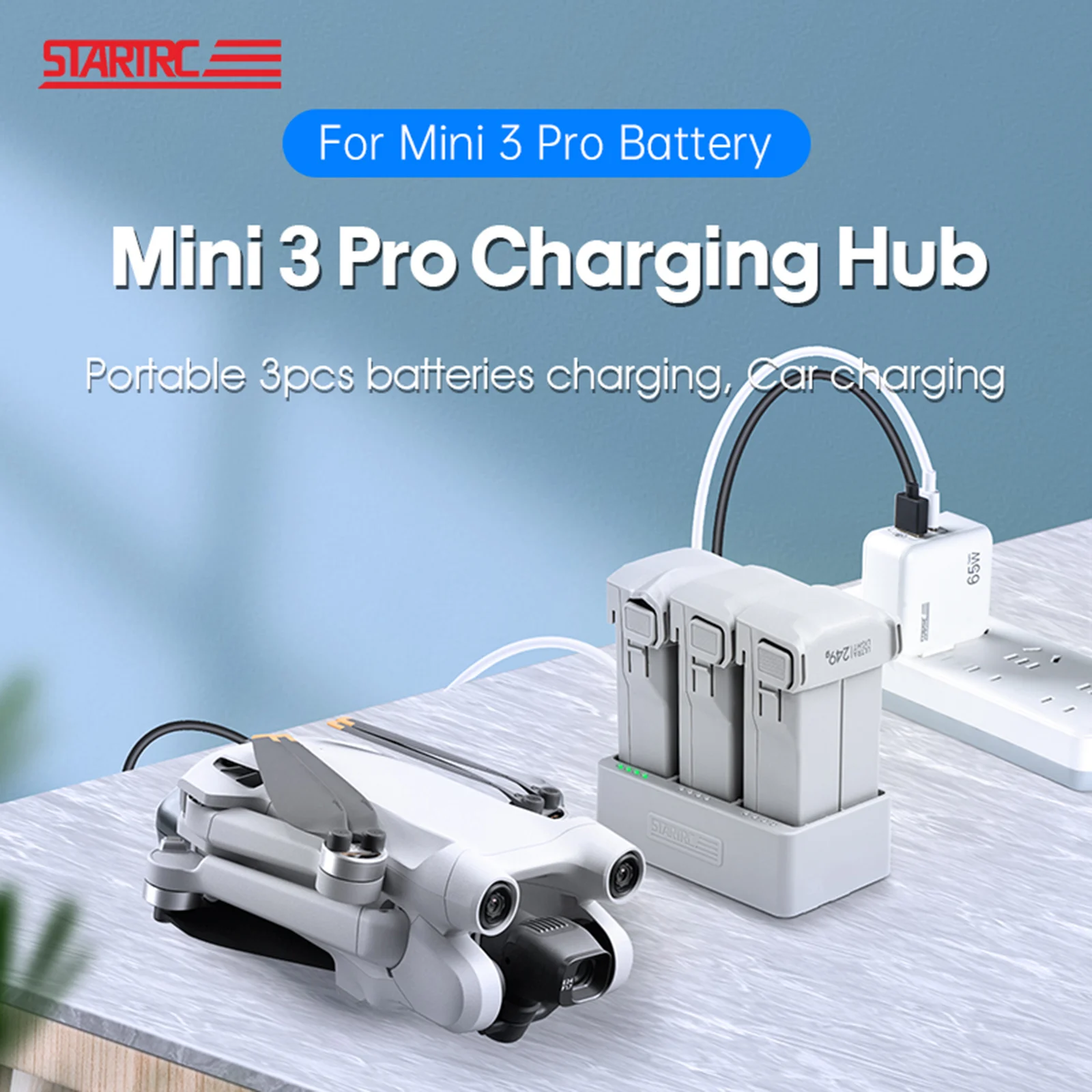 3 Solts Quick Charging Hub Dock 3 in 1 Battery Quick Charger Automatic Detection USB Charger Dock Accessories for DJI Mini 3 PRO