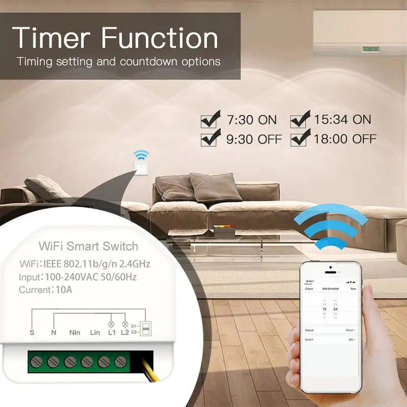 

Выключатель ВКЛ./ВЫКЛ., таймер для умного дома, пульт дистанционного управления, обратный отсчет, 2 клавиши, совместим с Tuya Alexa Home, умный мини-выключатель Wi-Fi