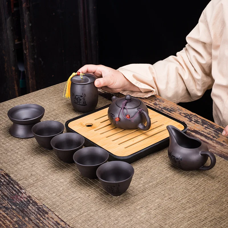 Portable Tea Pot Set Ceramic Purple Clay Teapot One Pot Six Cup Outdoor Travel Tea Pot Porcelain Kettle