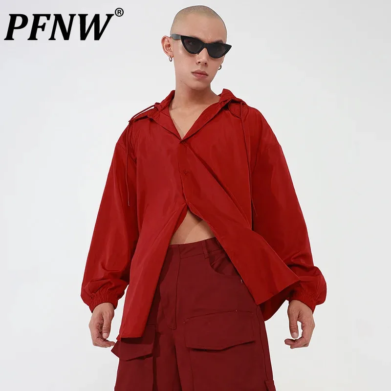 

PFNW Solid Color Men's Long Sleeve Hooded Shirts Casual Male Coats Sun-proof Clothing Niche Design 2023 Autumn Chic New 28W2196