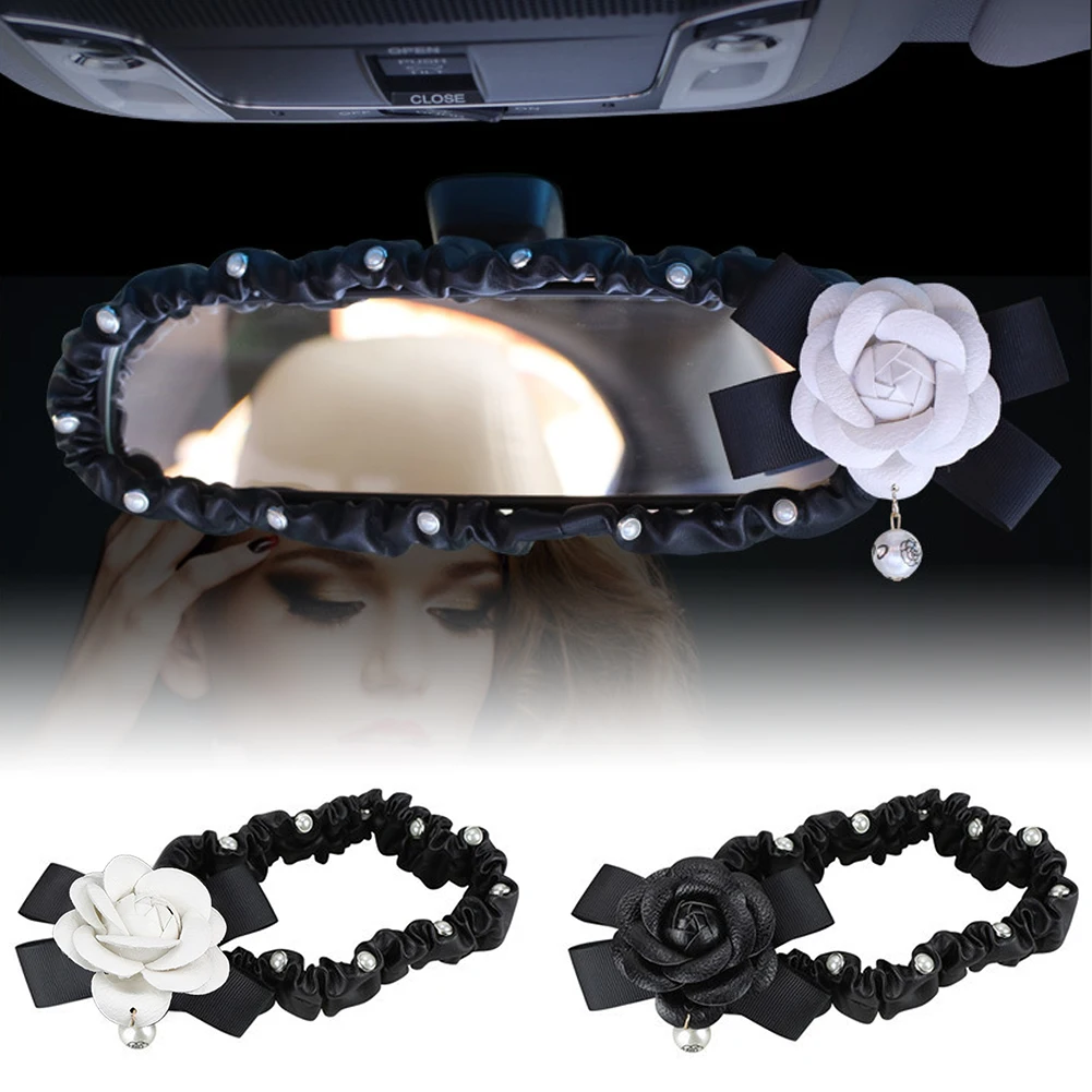 Rearview Mirror Cover PU Leather Auto Rear View Decoration Accessories For Women Girls rearview mirror cover carbon fiber mirror cover