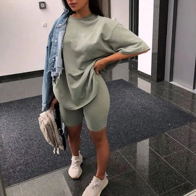 Women Half Sleeve T-shirt Top Shorts Homewear Two Pieces Suit Leisure Set Bodycon Shorts Bottom Suit Two Piece Sets Outfit