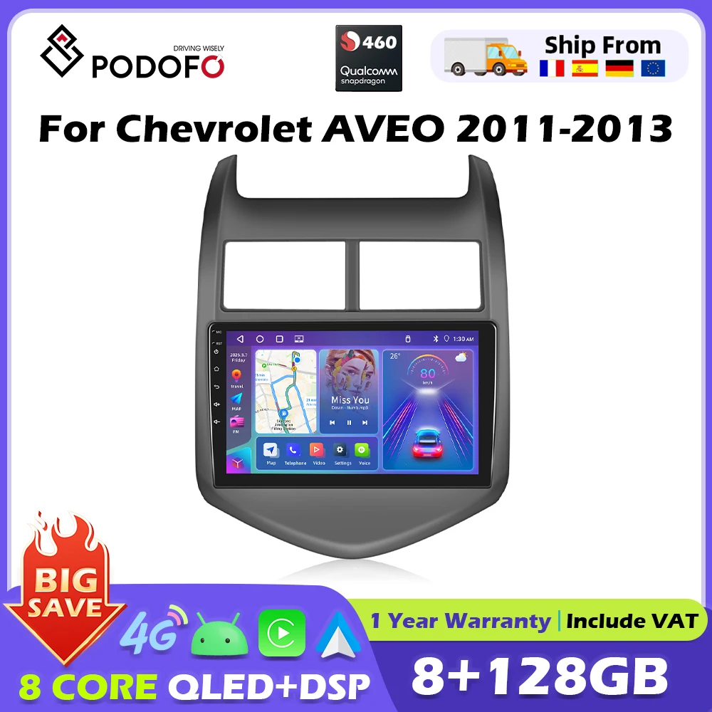 Radio de Coche Podofo 2din para Chevrolet AVEO 2011 2012 2013, Carplay, Android Auto, Navegación GPS, FM, RDS, WiFi, DSP, BT, Audio, Autoradio 1