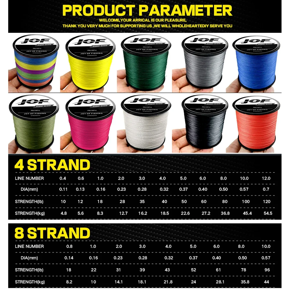 Fishing line JOF 500M 300M 100M multicolour PE braided 8/4 strands multifilament Japanese