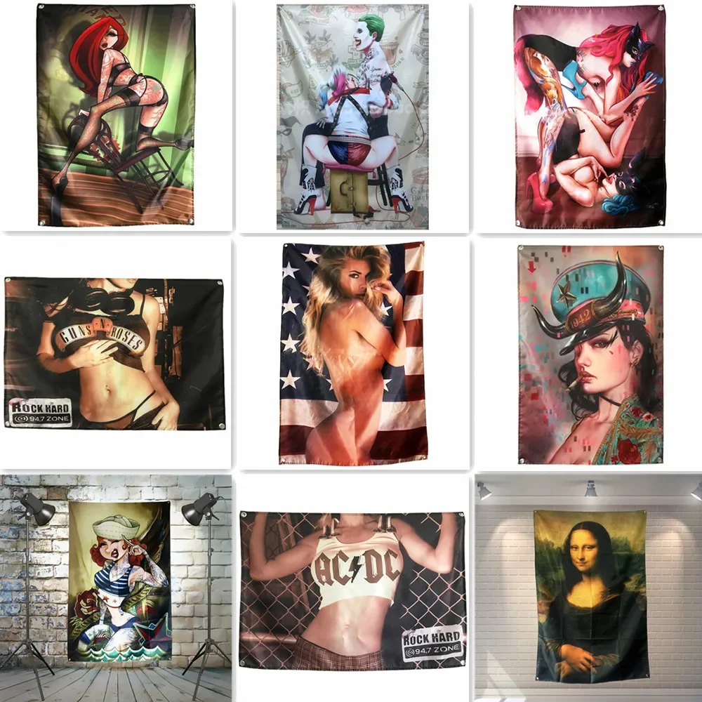 

Sexy Bad Woman Vintage Wall Decor Banners Wall Hanging Flag Tattoo Girl Poster Wall Painting Club Bar Pub Home Decor Tapestry