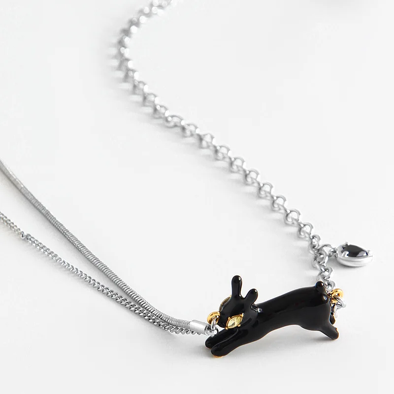 

LONDANY necklace Lovely rabbit necklace female niche design sense enamel pendant love zircon clavicle chain necklace