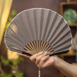 Retro Solid Color Cotton Linen Portable Folding Fan - Cute and Compact Design (Grey)