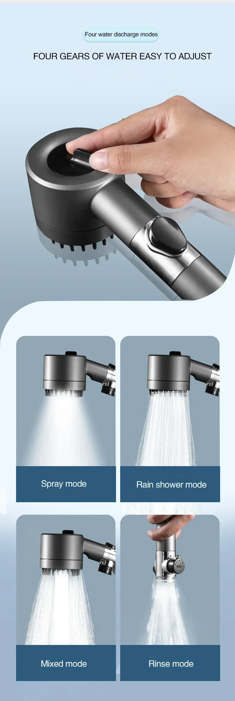 Description Picture 5 of itemHigh Pressurized Filter Shower Head 3-mode Adjustable Spray with Massage Brush Rain Faucet Bathroom Accessories