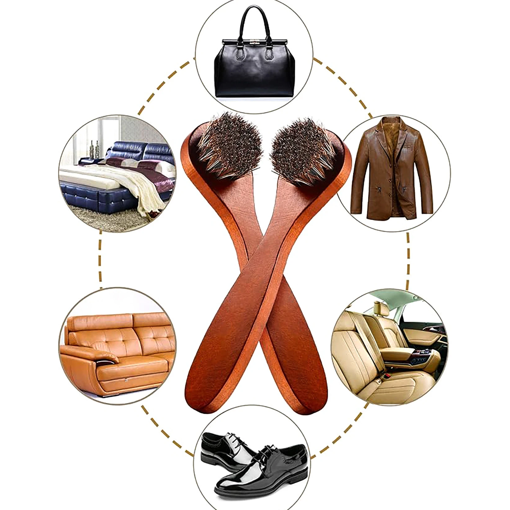6-piece Horse Hair Shoeshine Brush Set Polishing Applicator Car Interior Detail Cleaning