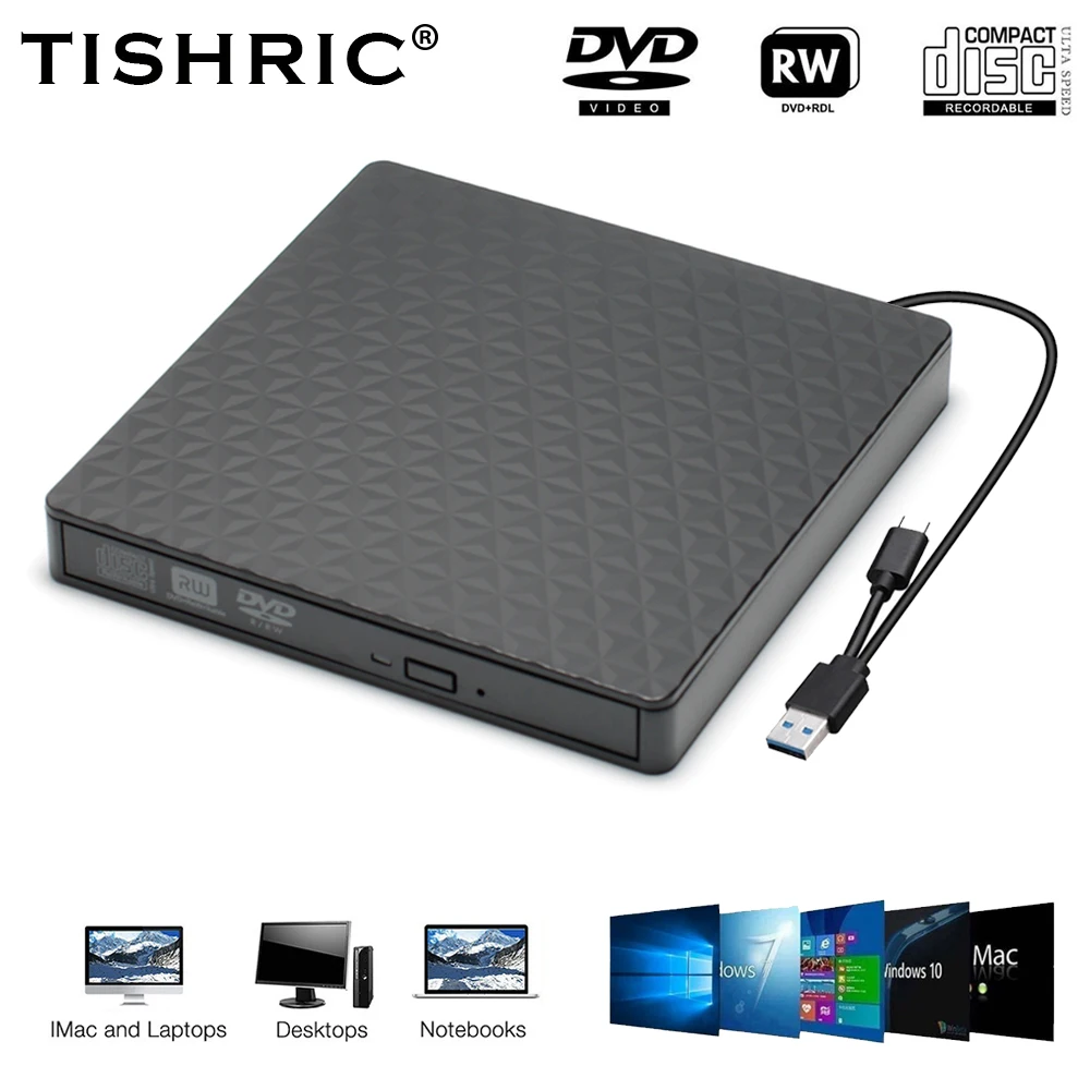 TISHRIC USB 3.0 C 타입 외장 DVD CD 버너 드라이브, 광학 드라이브 CD ROM 디스크 리더, DVD RW 버너 CD 라이터, 노트북 PC용