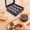 Wooden 9 Grids Tea Box Tea Bags Container Storage Box Square Box Case Transparent Top Lid Jewelry Storage Box-Black 5