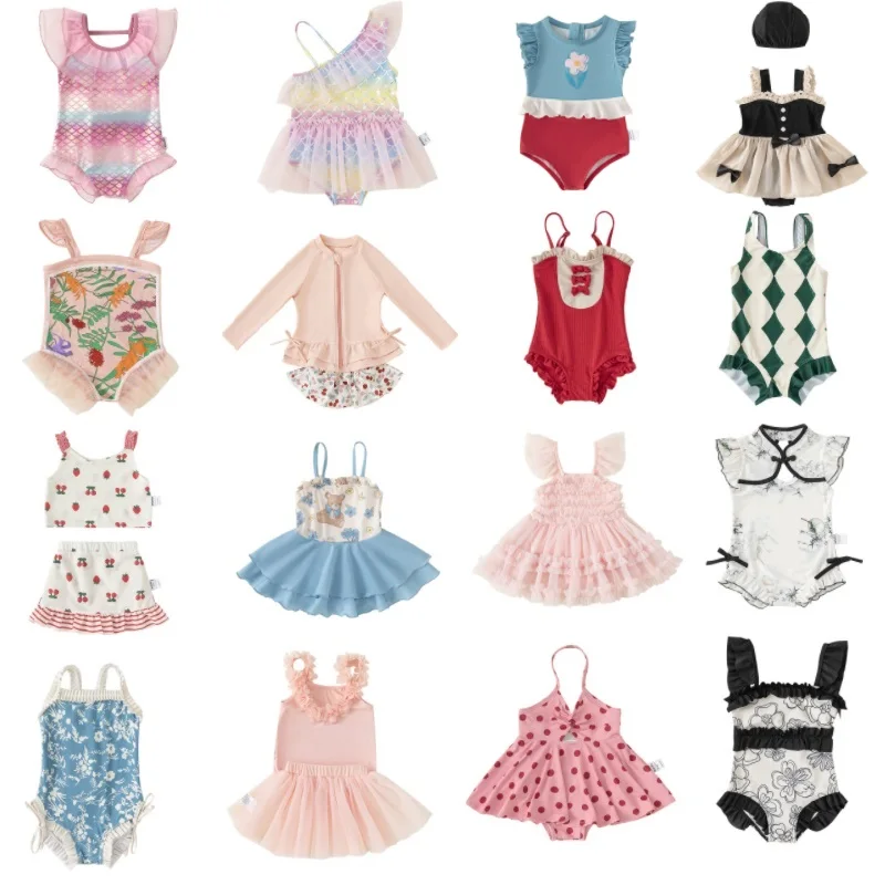 

Girls Swimsuit 24 Summer New Korean Fashion Children's Sunscreen Swimsuit Quick-drying Cute Girls Beachwear Children's Clothing