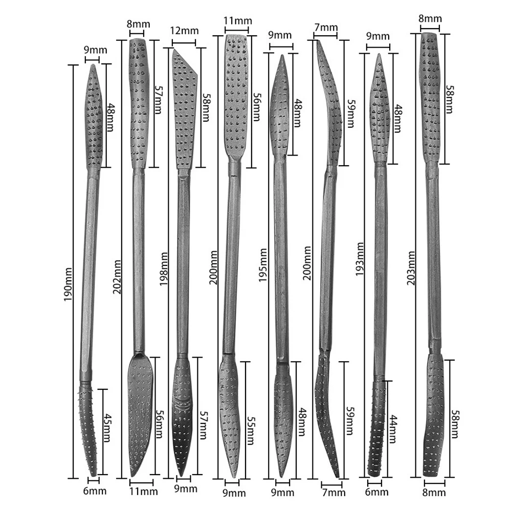 

8pcs Coarse Riffler Files Double Ended Hand Tools Professional Wood Rasp File Set Woodworking Carving High Quality
