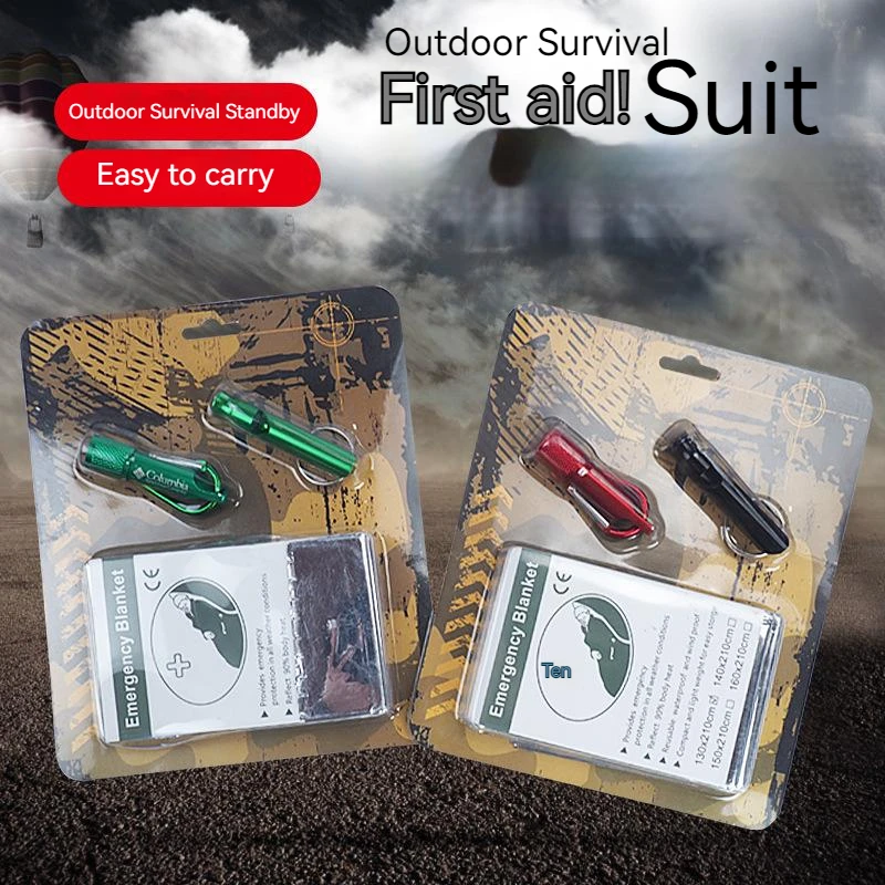 

Outdoor Camping Survival Equipment Set Emergency Blanket Whistle and Multiple Functions first aid Blanket hiking accessories