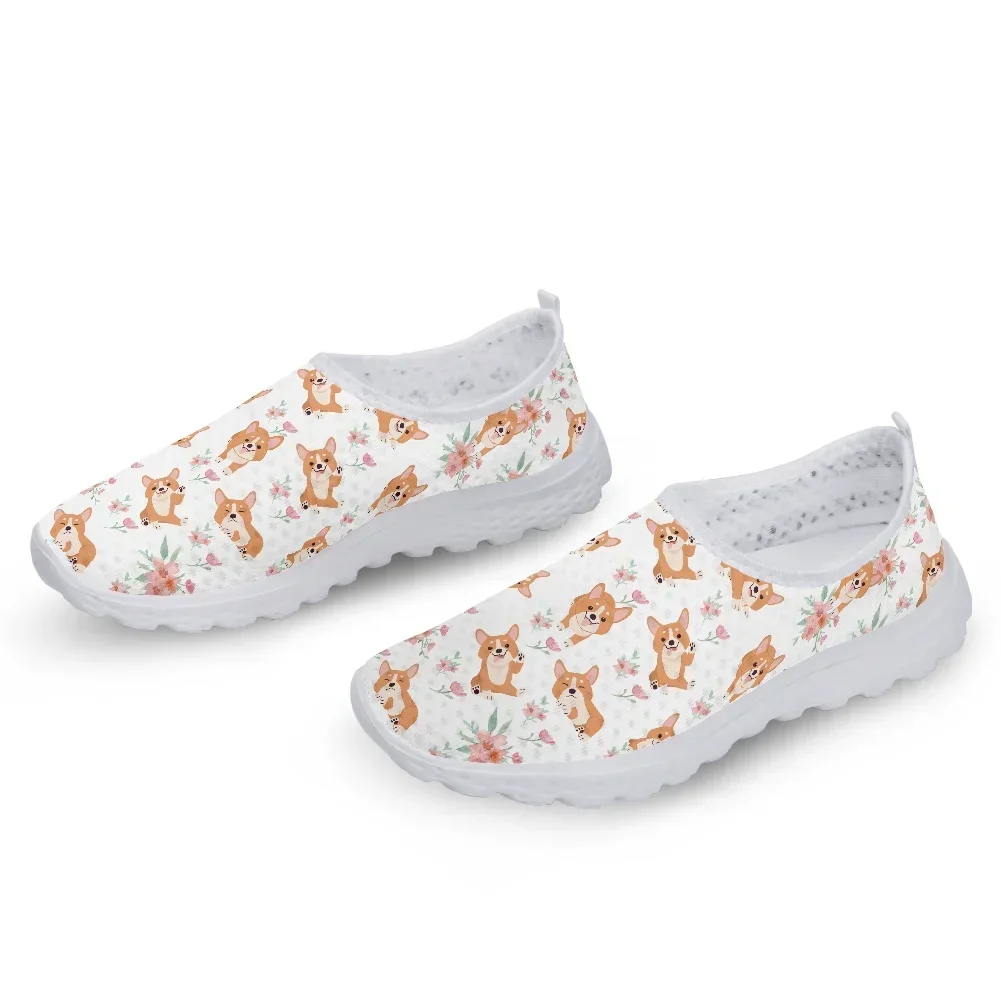 Women Casual Shoes Floral Corgi Leisure Sneaker Lightweight Flat Shoes Summer Walking Loafers Custom Zapatos Mujer