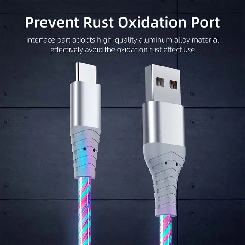 Glowing LED Cable 3A Fast Charging Cable Luminous Micro USB Type C Charger For Huawei Samsung Xiaomi Data Transfer Wire Cord