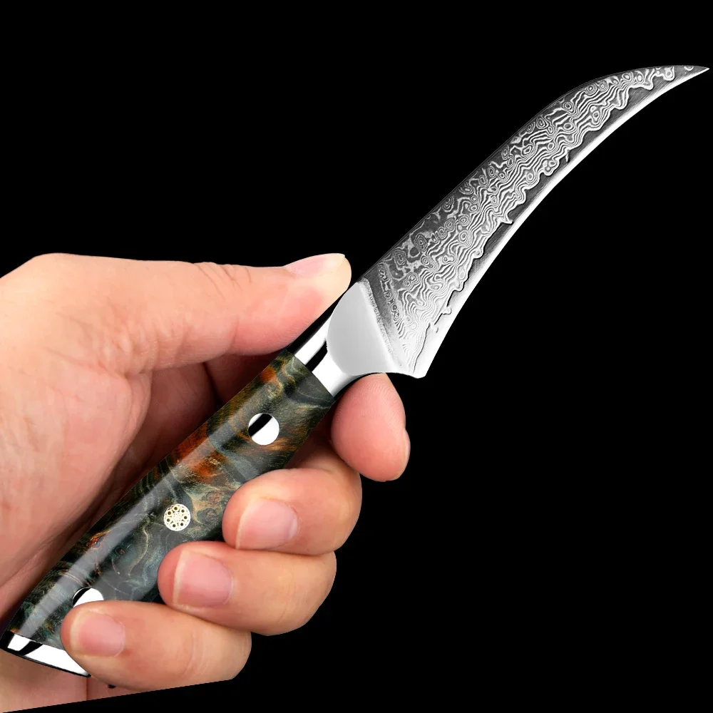 

Damascus VG10 Super Steel 3.5" Peeling Paring Knife Vacuum Treated-Razor Sharp Chef's Knife Eagle-curved Blade-Sheath Included