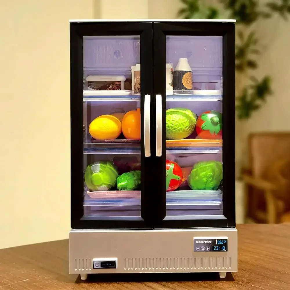 21PCS Kitchen Toy Double-Door Large Refrigerator Miniature Furniture Music Light Food Accessories Model For Girl Birthday Gift - Image 3