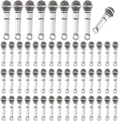 Antique Silver Music - Themed Microphone Pendants - Set of 80 (AECH02 - 20043)