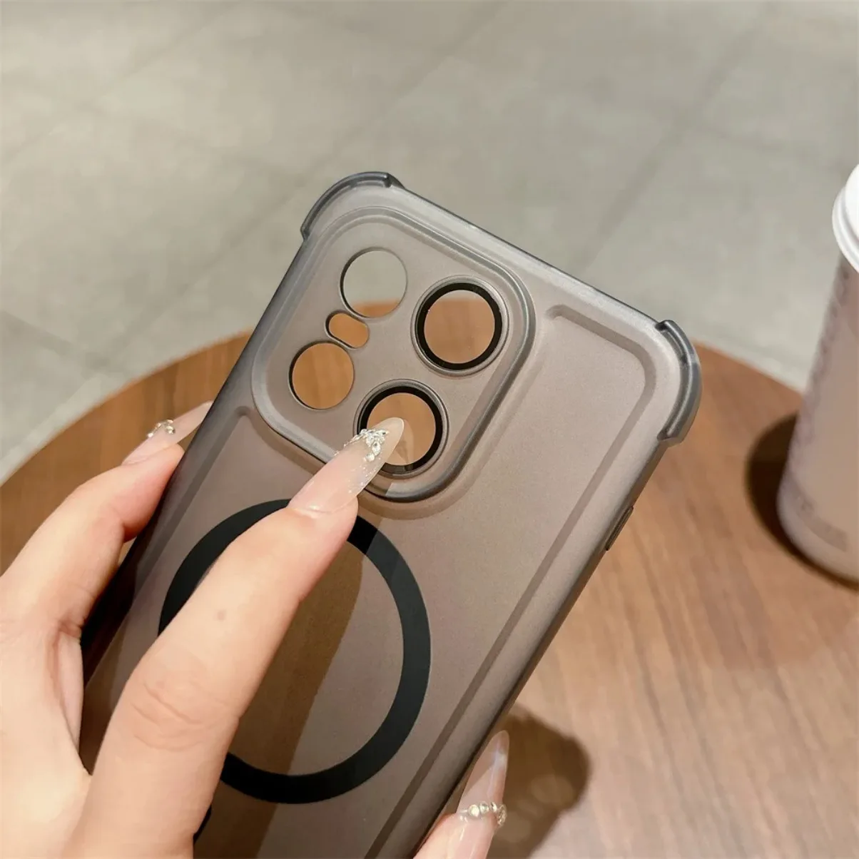Matte Translucent Frosted Shockproof Magnetic Phone Case with Lens Protector