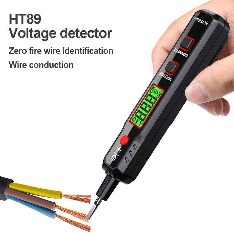 HABOTEST HT89 전압 검출기 AC 300V 민감한 유도 테스터 펜 백라이트 AC 전압 테스터 사운드 라이트 알람 LCD 디스플레이