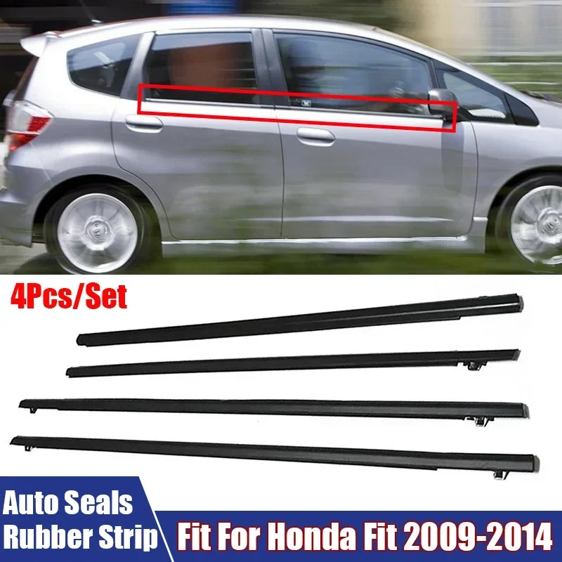 Car Door Window Glass Rubber Weatherstrips 4Pcs Waterproof Sealing Strip Fit For Honda Fit 2009-2014 Replacement Car Accessories