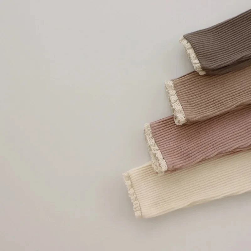 Newborn Leggings For Baby Girl Clothes Infant Kids Ribbed Cotton Solid Leggings Lace Foot Mouth Skinny Pants Baby Clothing baby trousers cotton pants baby leggings
