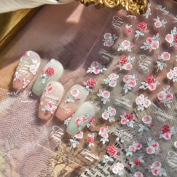Sweet Pink White Flower Nail Art Stickers Pearl Rose Flower Self Adhesive Nail Sticker DIY Nail Decoration Sticker Accessories ﻿ 1