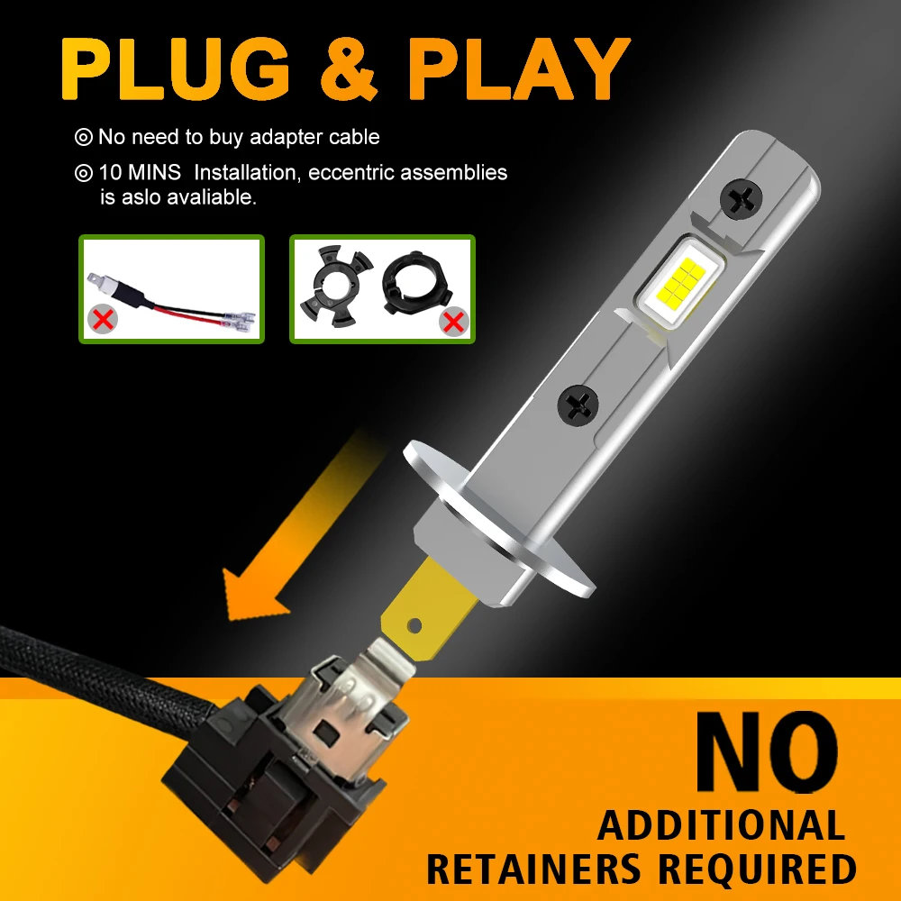 MZGN 2Pcs H1 Led 헤드 라이트 벌브 미니 디자인 무선 Led 램프 16 Pcs CSP 칩 6500K 화이트 12V 24V 플러그 앤 플레이