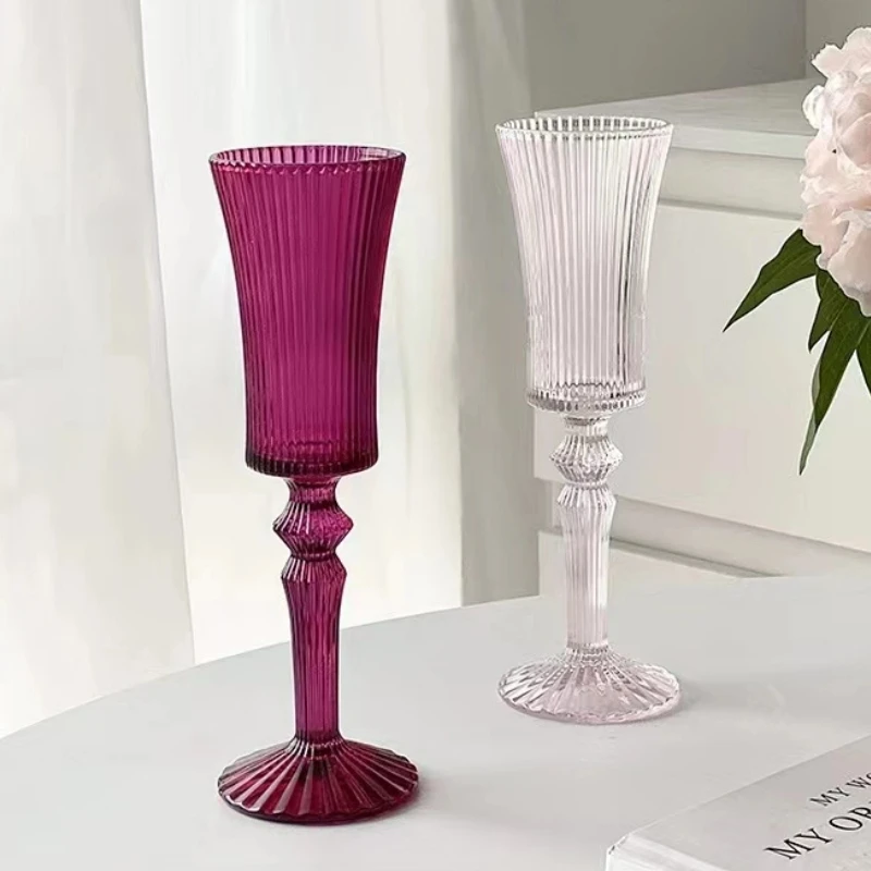 Creative Champagne Glass Goblet French Medieval Goblets Simple Vertical Striped Glasses Wine Cups Red Wine Juice Glass For Party