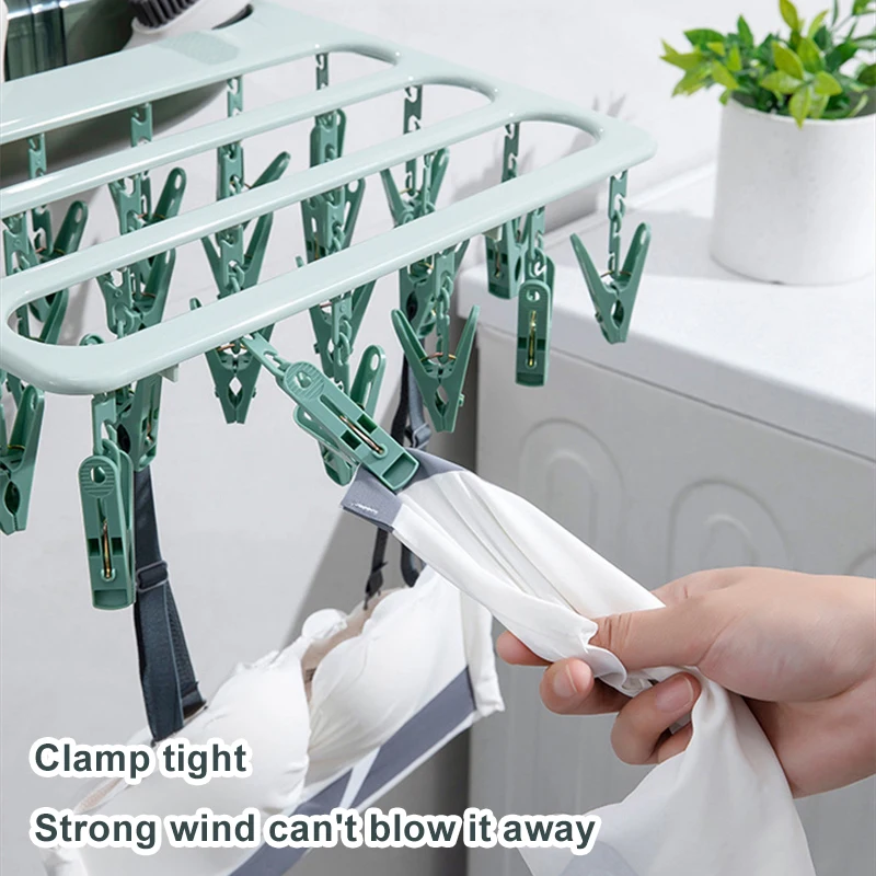 24 Clips Folding Clothes Hanger Wall Mounted Drying Racks for Underwear Bra  Socks Retractable Cloth Drying Rack with Soap Box - AliExpress