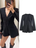 TFMLN Fashion Women Suit Jumpsuit Elegant Solid Blazer V-Neck Slim Long Sleeve Sexy Shorts Streetwear Female Black Rompers New