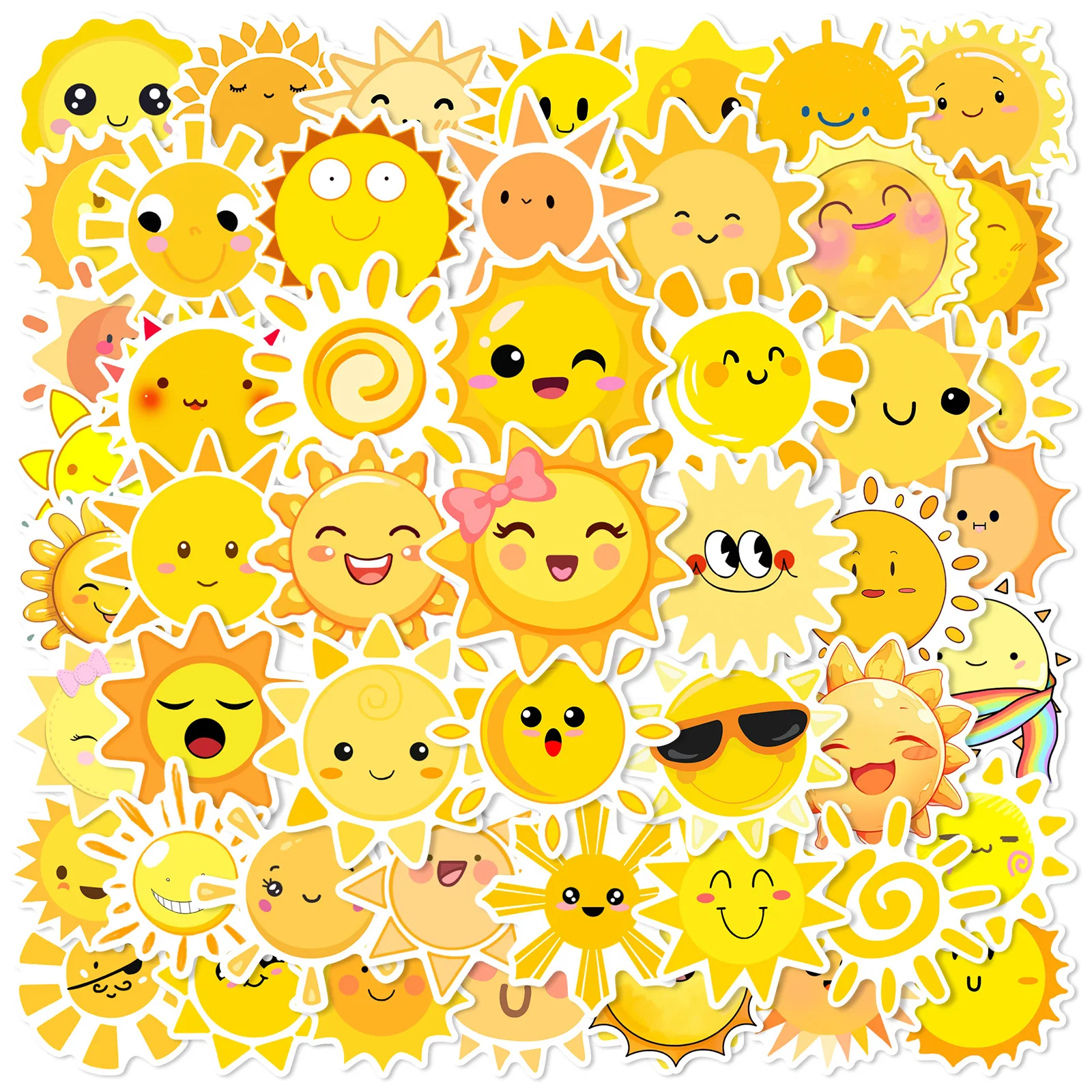 Sun Face Fun Sticker 10/25/50pcs Cartoon Funny Sun Meme Stickers Graffiti for DIY Waterproof ...