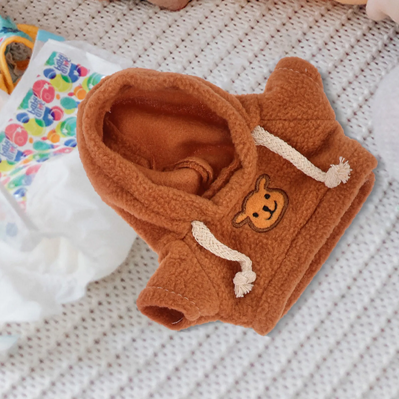 2Pcs 박제 곰 후드 세트 작은 박제 동물을위한 귀여운 유행 부드러운 탄성 후드 드레스 조기 학습 선물