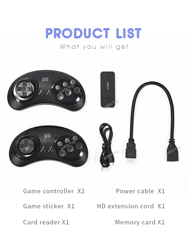 DATA FROG Video Game Console For Sega Genesis Mega Drive 16-bit MD Wireless Retro Console Dendy Game Stick Support TV OutPut