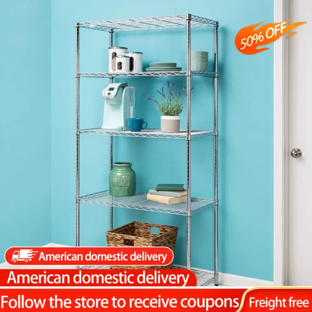 

Chrome Shelf 5-Shelf Steel Adjustable Storage Shelves Home Gadgets Organization Garden